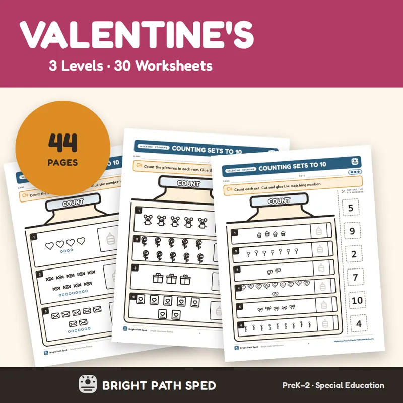 Valentine Math K-1 Cut and Paste, image 1 of 4