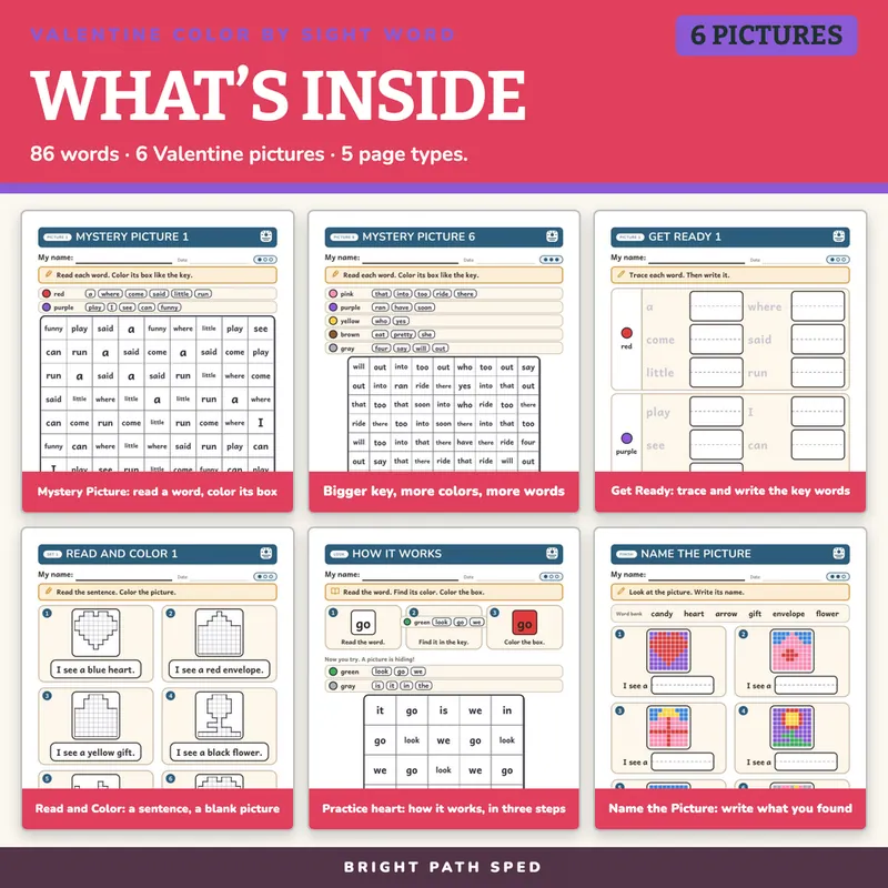 Valentine's Day Color by Sight Word Worksheets, image 2 of 4