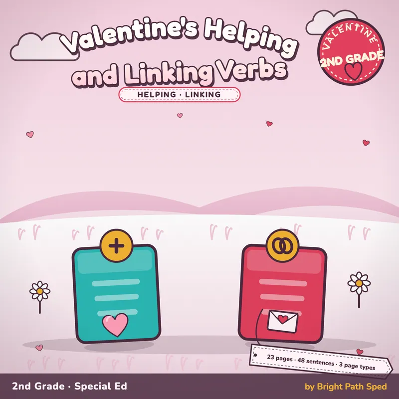 Valentine's Day Helping and Linking Verb Worksheets, image 1 of 4
