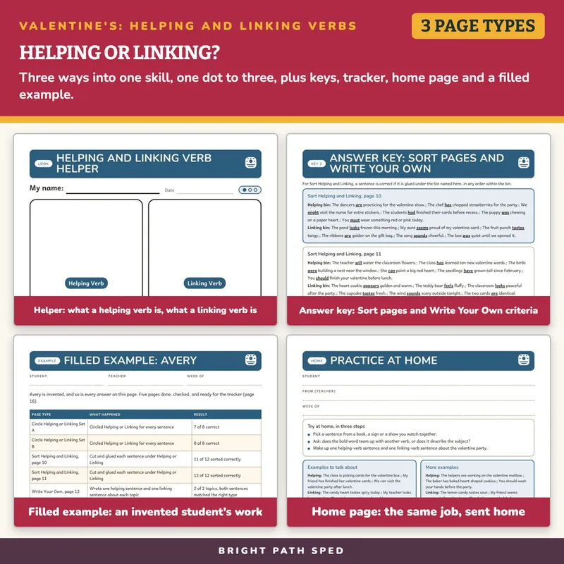 Valentine's Day Helping and Linking Verb Worksheets, image 3 of 4