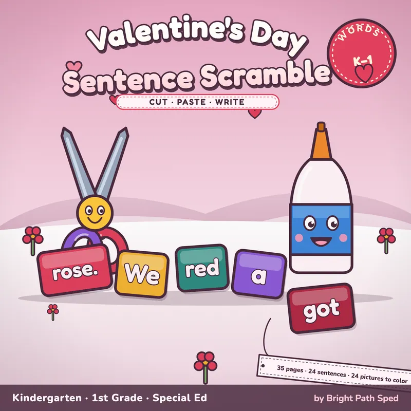 Valentine's Day Sentence Scramble Worksheets, image 1 of 4