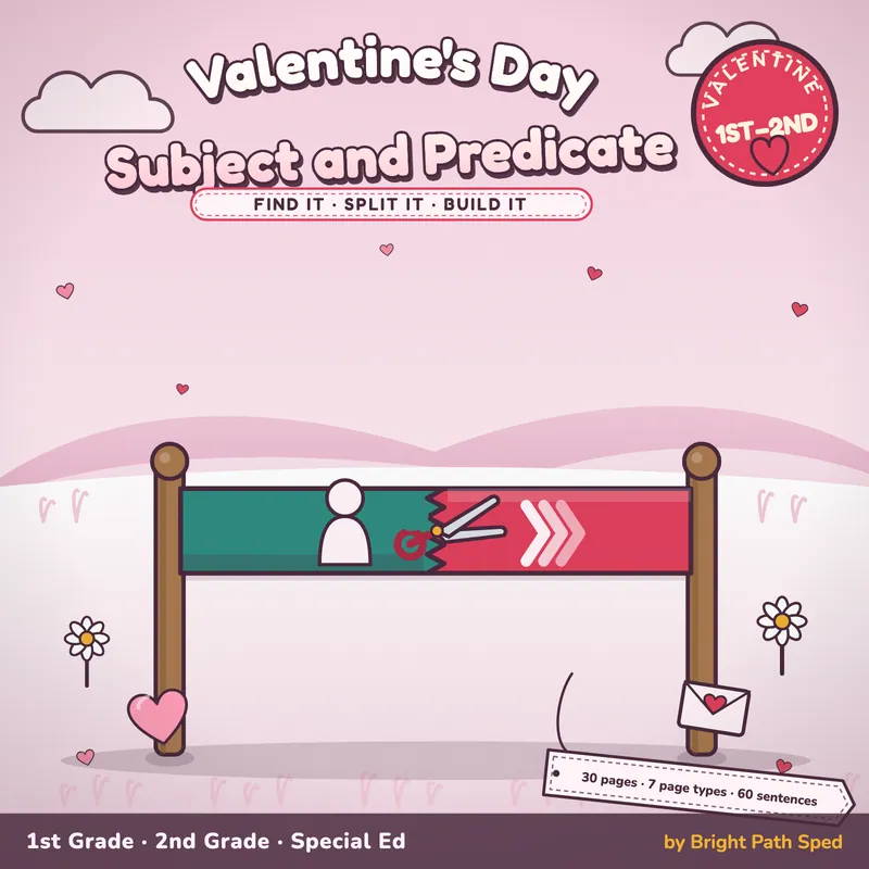 Valentine's Day Subject and Predicate Worksheets, image 1 of 4