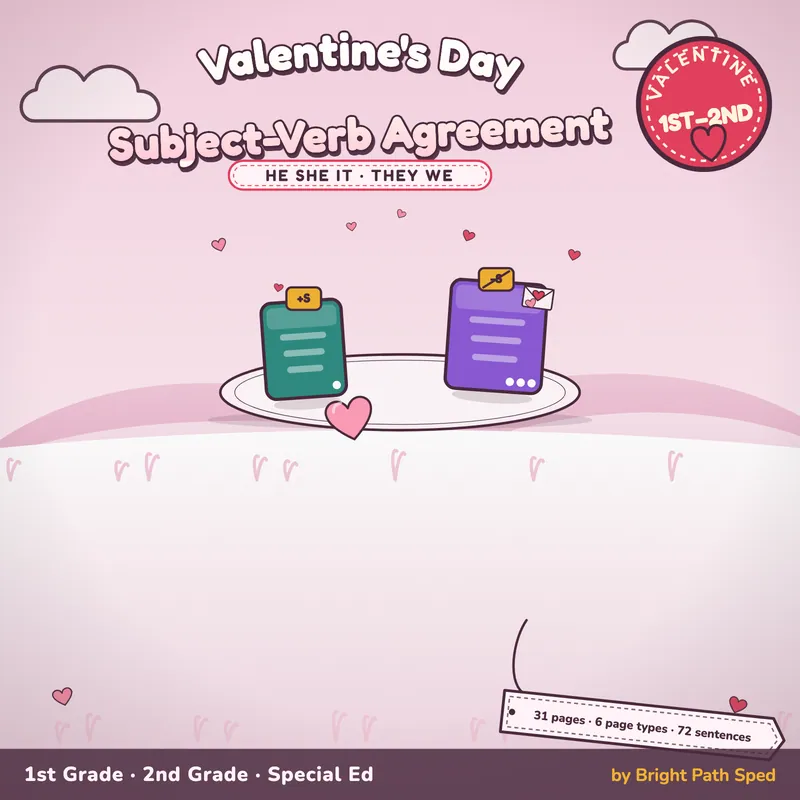 Valentine's Day Subject-Verb Agreement Worksheets, image 1 of 4