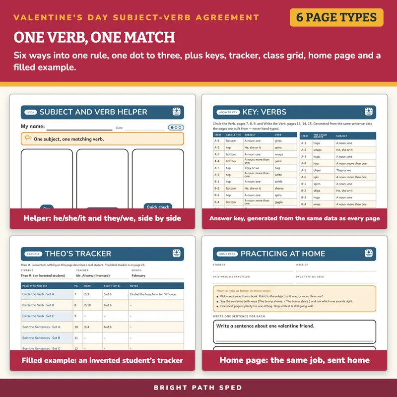 Valentine's Day Subject-Verb Agreement Worksheets, image 3 of 4