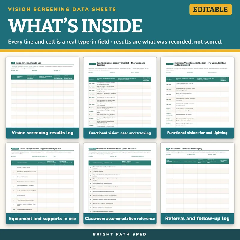 Vision Screening and Functional Vision Assessment Data Sheets Editable, image 2 of 4