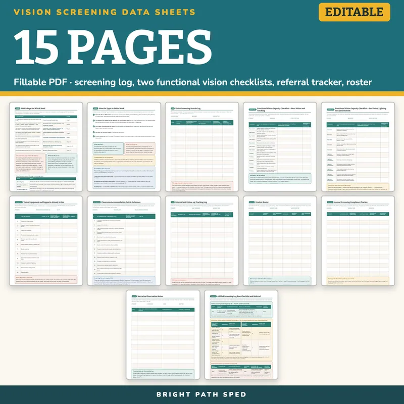 Vision Screening and Functional Vision Assessment Data Sheets Editable, image 4 of 4