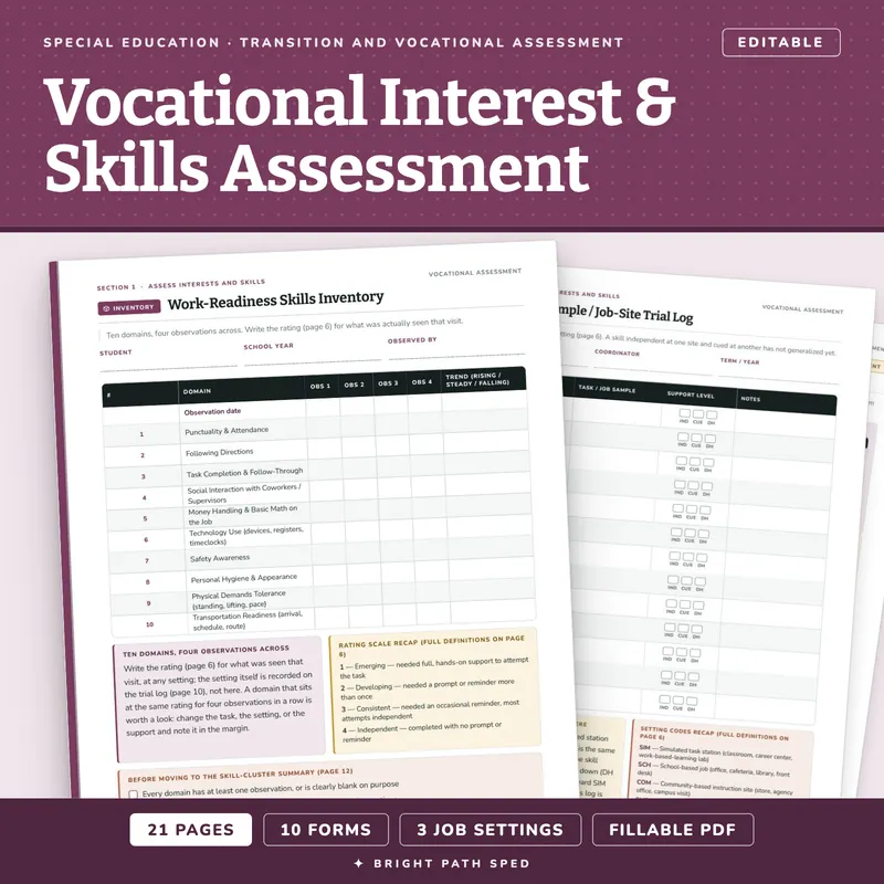 Vocational Interest and Skills Assessment Editable, image 1 of 4
