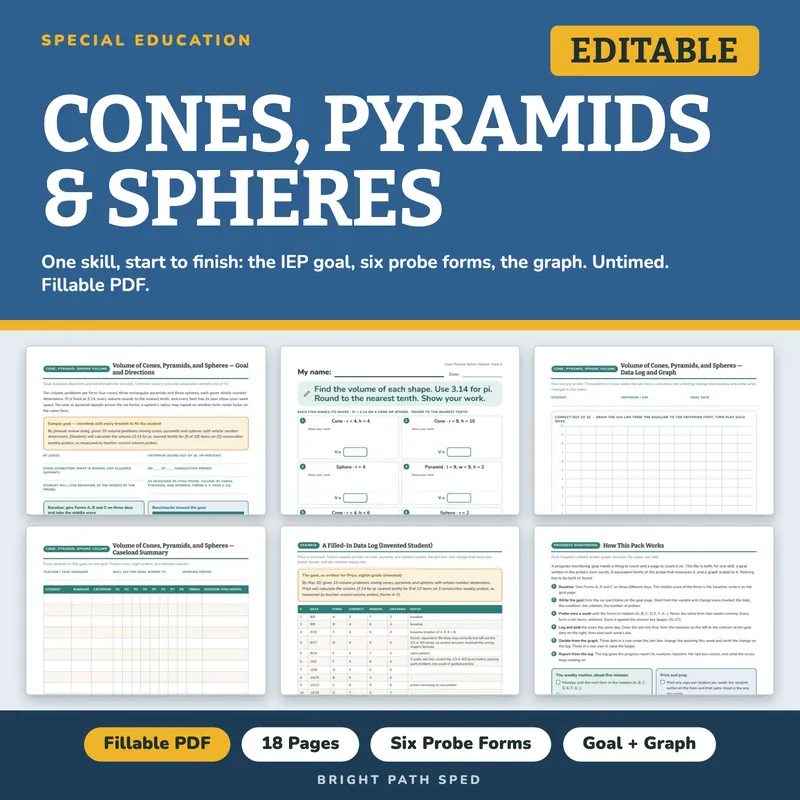 Volume of Cones, Pyramids & Spheres Progress Monitoring Probes, image 1 of 4