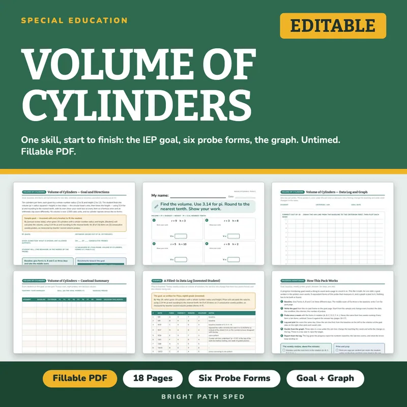 Volume of Cylinders Progress Monitoring Probes, image 1 of 4