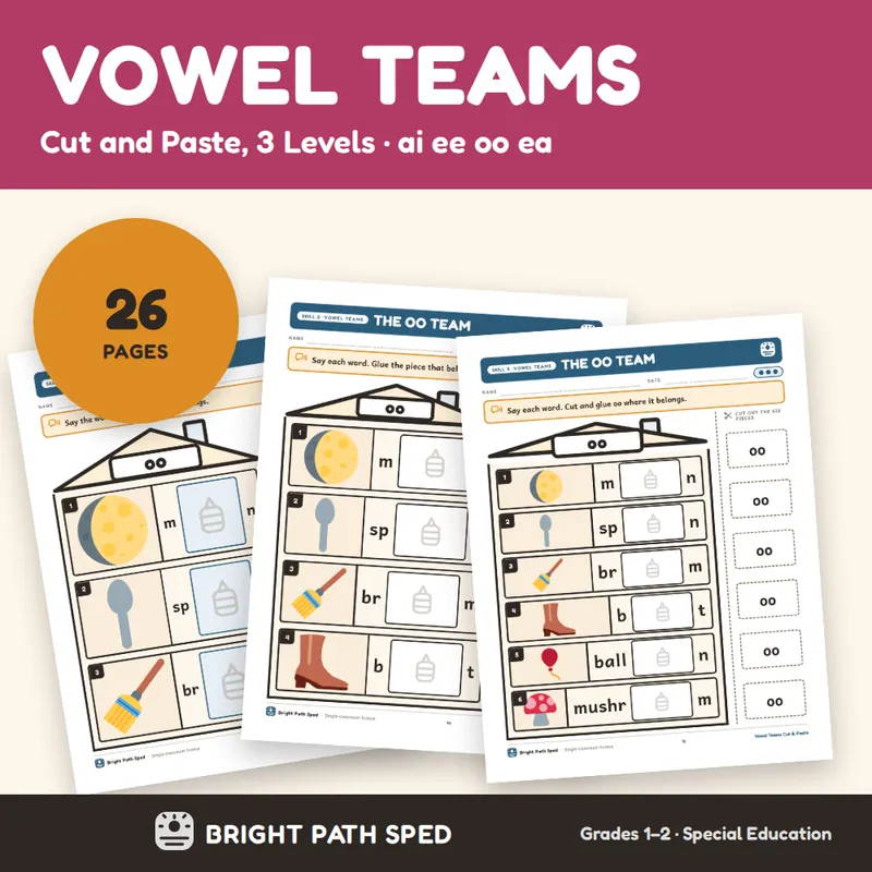 Vowel Teams K-2 Cut and Paste, image 1 of 4