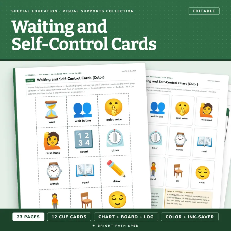 Waiting and Self-Control Cue Cards with Log, image 1 of 4
