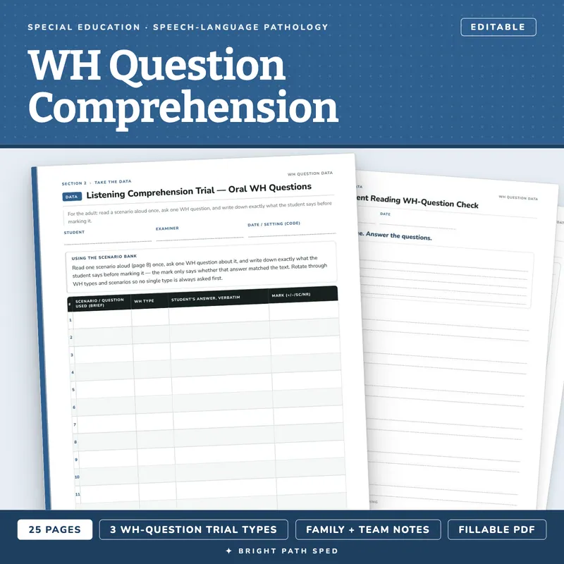 WH Question Data Sheets Editable, image 1 of 4