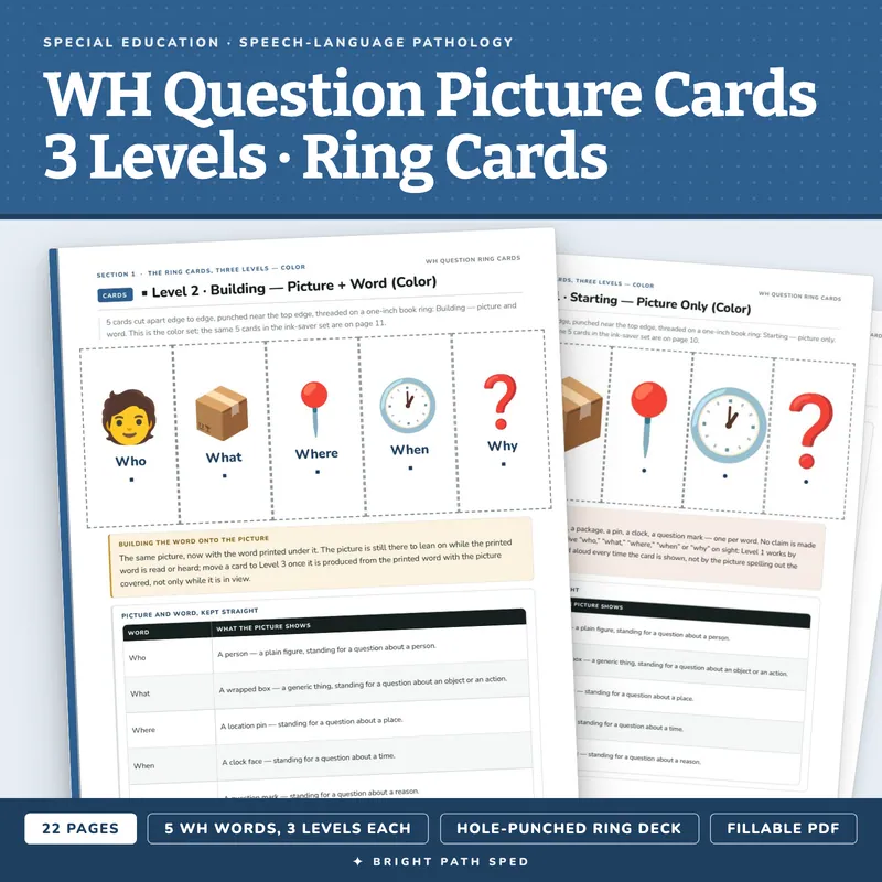 WH Question Picture Cards, 3 Levels, Ring Cards, image 1 of 4