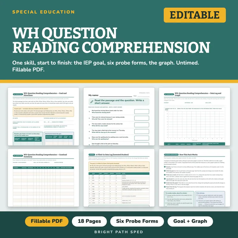 WH Question Reading Comprehension Progress Monitoring Probes, image 1 of 4