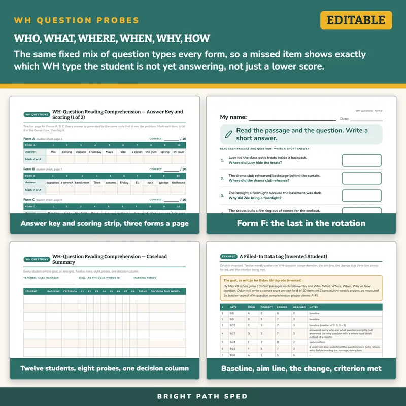 WH Question Reading Comprehension Progress Monitoring Probes, image 3 of 4