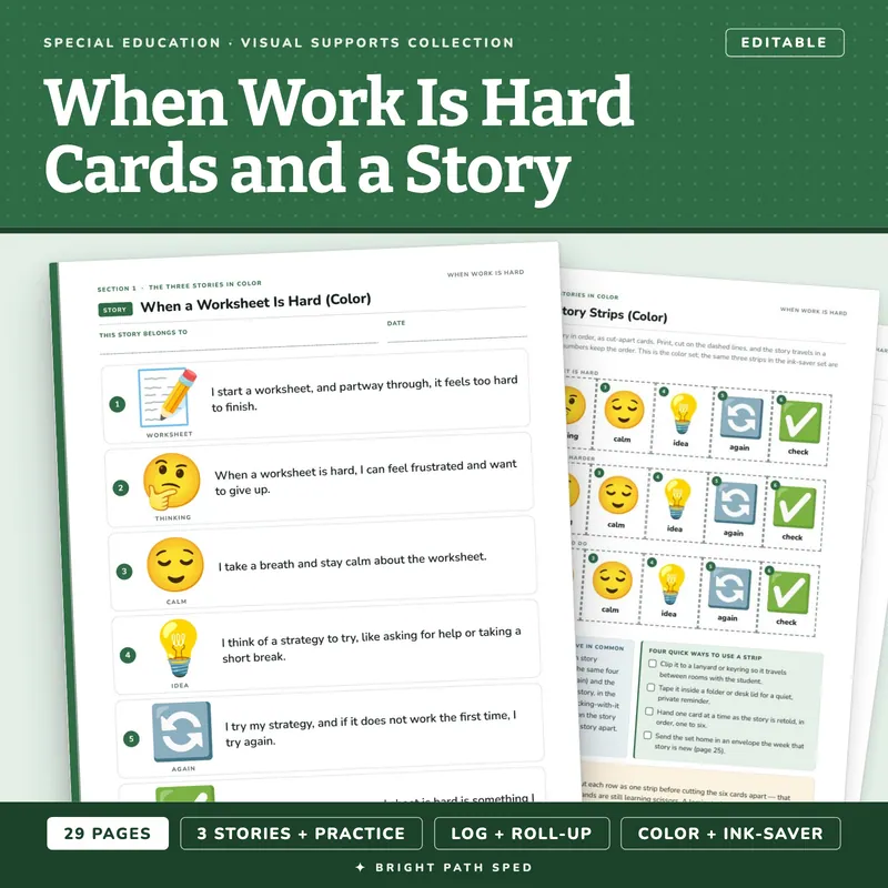 When Work Is Hard Picture Cards and Social Story, image 1 of 4