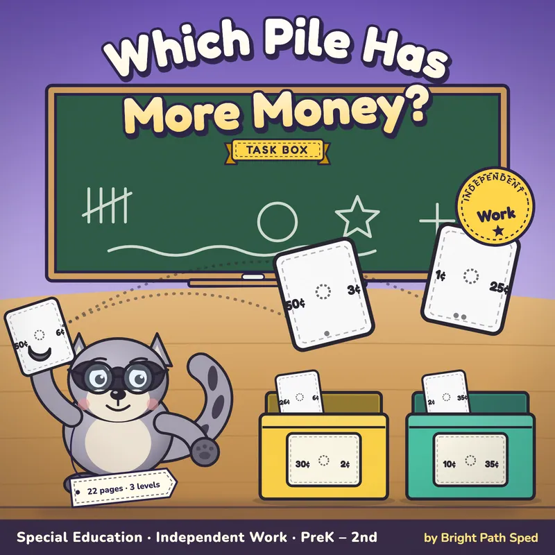 Which Pile Has More Money Coin Comparison Task Box, image 1 of 4