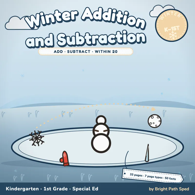 Winter Addition and Subtraction Worksheets Within 20, K-1st, image 1 of 4