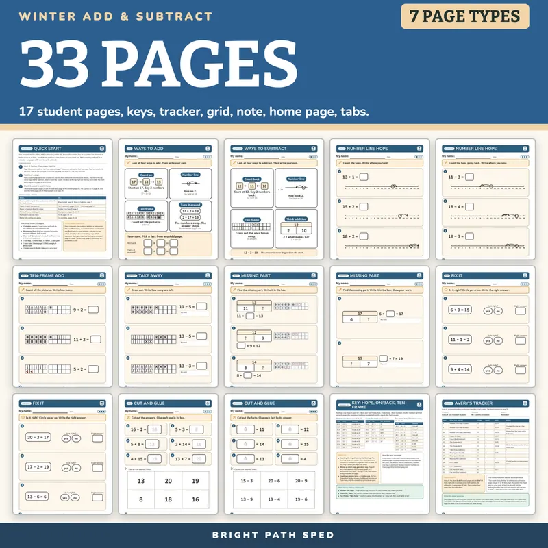 Winter Addition and Subtraction Worksheets Within 20, K-1st, image 4 of 4