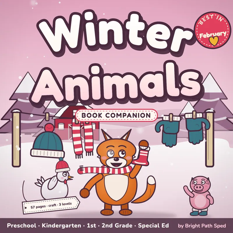 Winter Animals Book Companion February Preschool Kindergarten 1st 2nd Special Ed, image 1 of 4