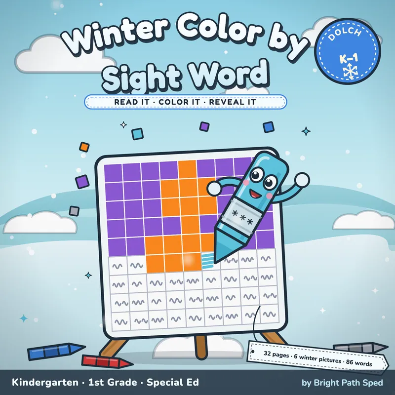 Winter Color by Sight Word Worksheets, image 1 of 4
