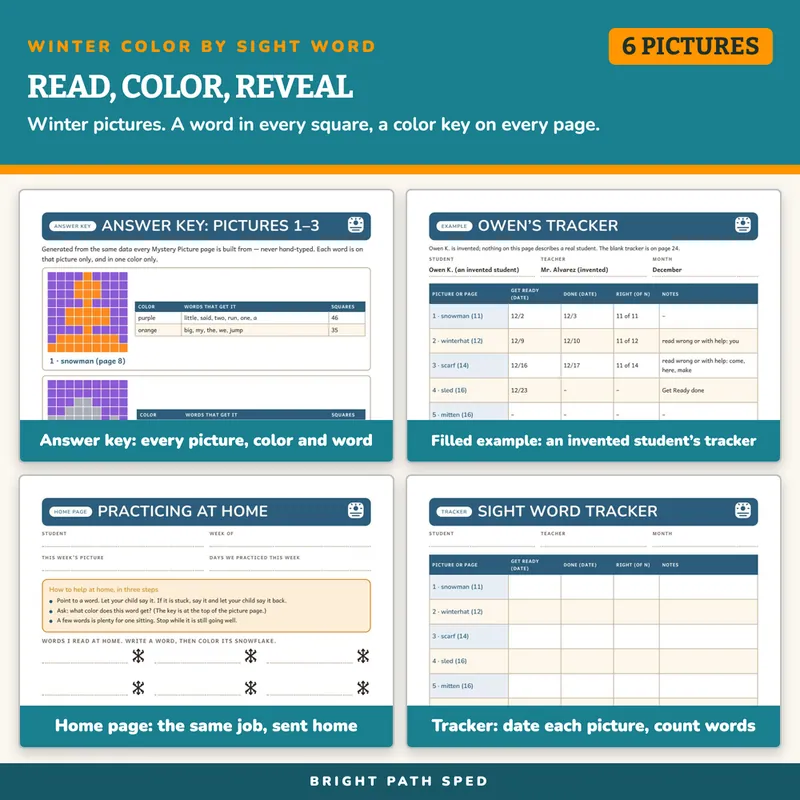 Winter Color by Sight Word Worksheets, image 3 of 4