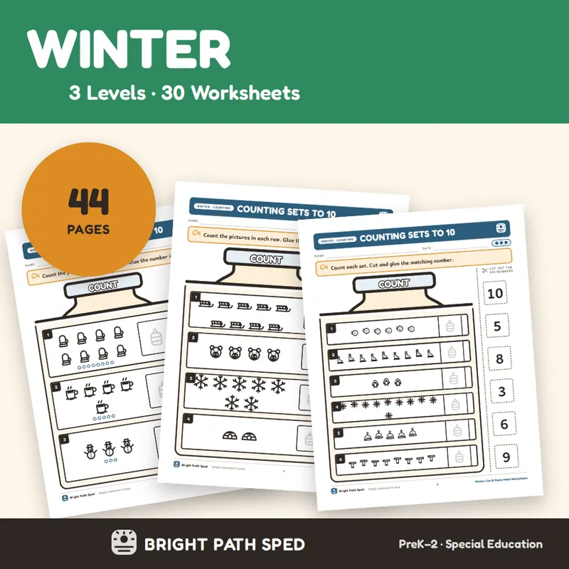Winter Cut and Paste Math Worksheets, image 1 of 4