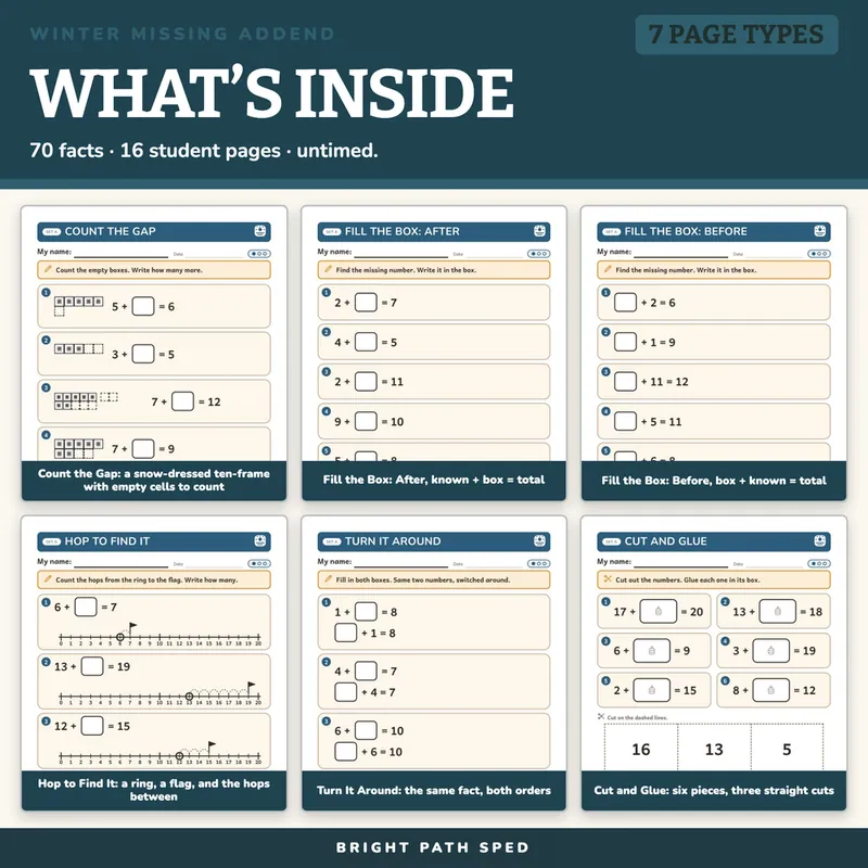 Winter Missing Addend Worksheets Within 20, image 2 of 4