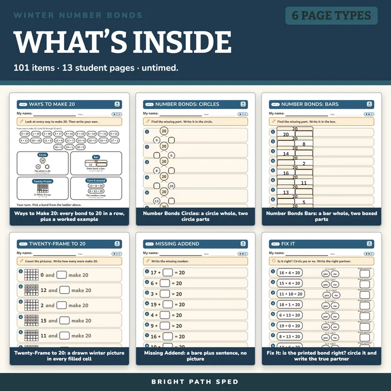 Winter Number Bonds to 20 Worksheets, image 2 of 4