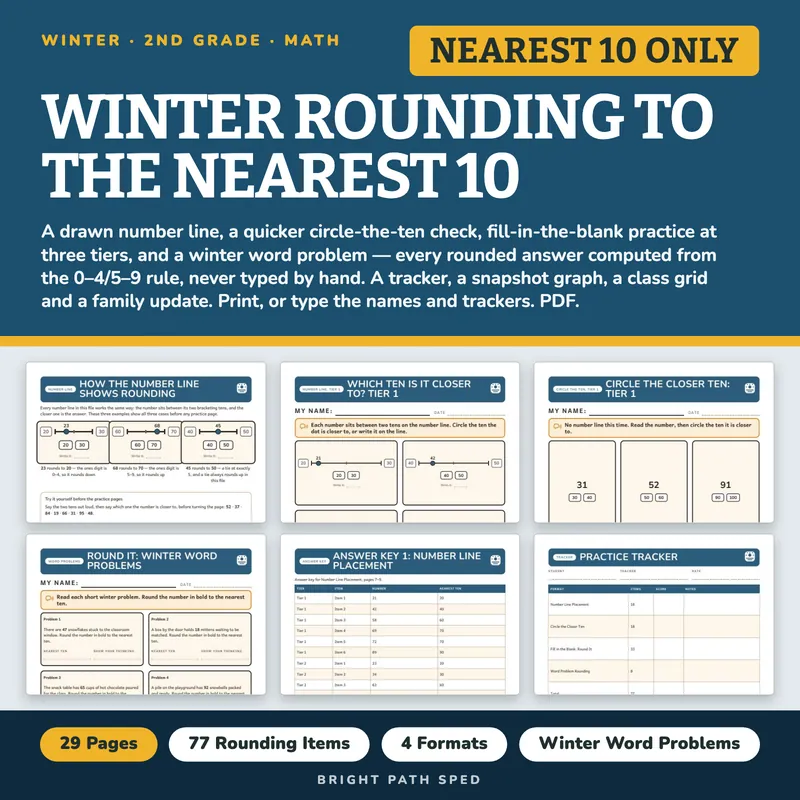 Winter Rounding to the Nearest 10 Worksheets, image 1 of 4