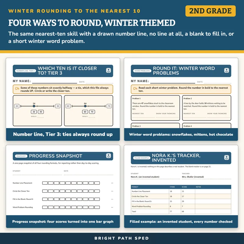 Winter Rounding to the Nearest 10 Worksheets, image 3 of 4