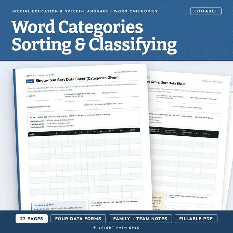 Word Categories Sorting and Classifying Progress Monitoring Data Sheets Editable, image 1 of 4