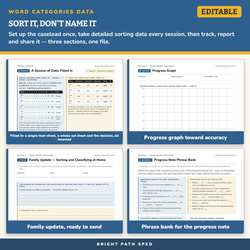 Word Categories Sorting and Classifying Progress Monitoring Data Sheets Editable, image 3 of 4