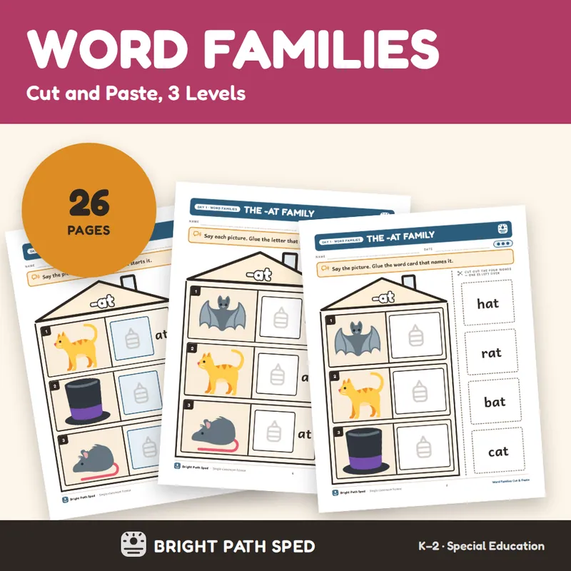 Word Families Cut and Paste 3 Levels, image 1 of 4