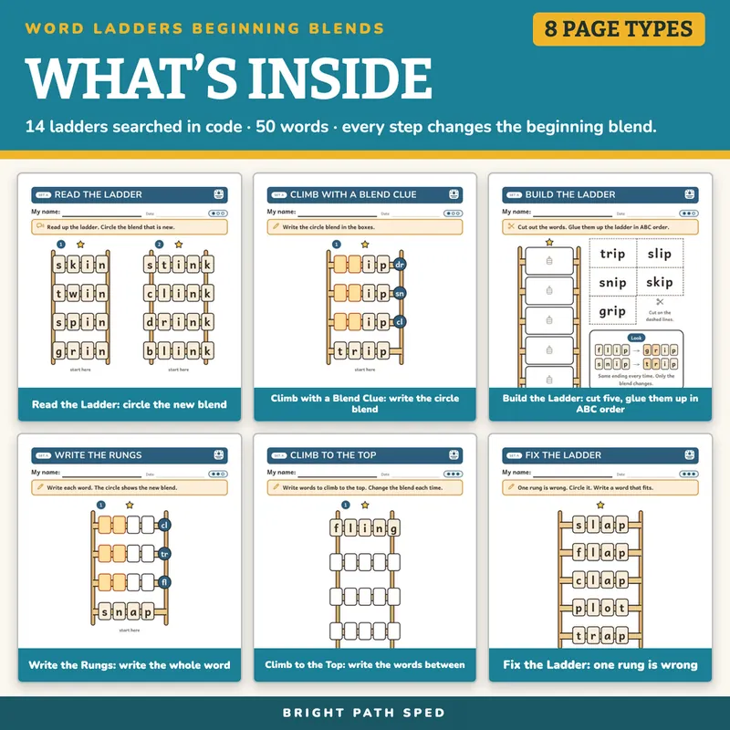 Word Ladders Beginning Blends Worksheets, image 2 of 4