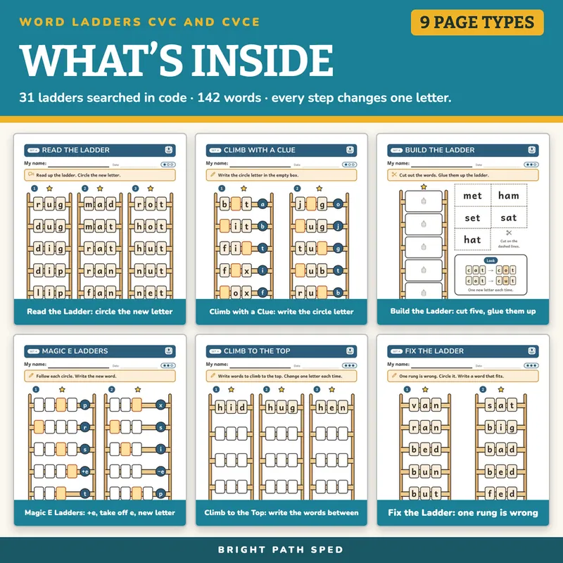 Word Ladders CVC and CVCe Worksheets, image 2 of 4