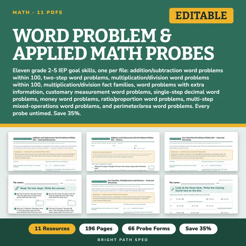 Word Problem and Applied Math Progress Monitoring Probes Bundle, image 1 of 3
