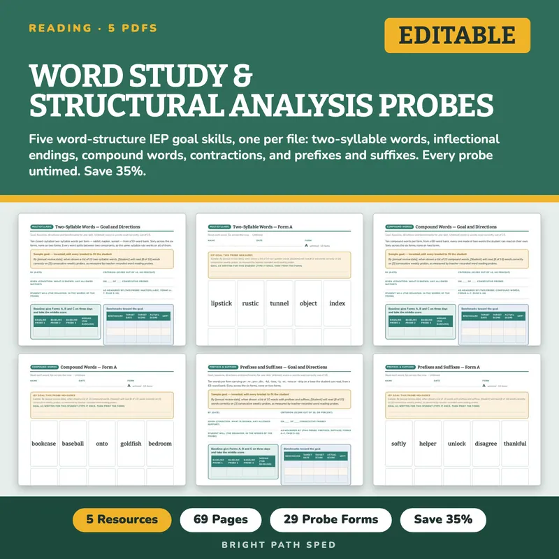Word Study and Structural Analysis Progress Monitoring Probes Bundle, image 1 of 3