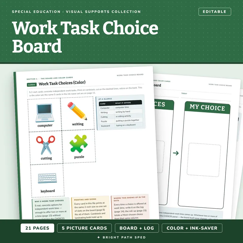 Work Task Choice Board for Special Education, image 1 of 4