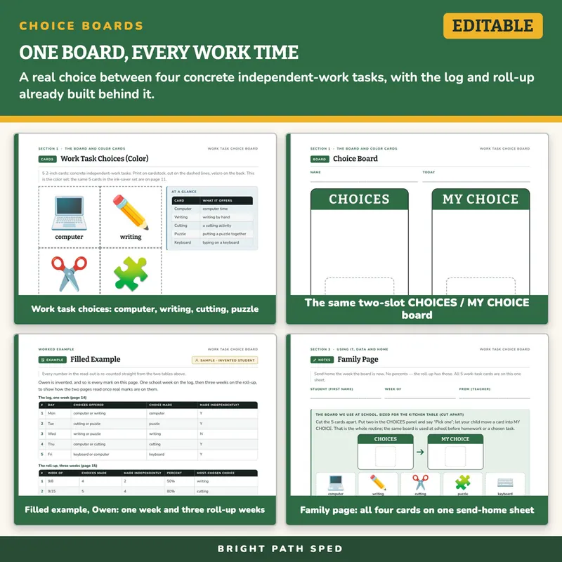 Work Task Choice Board for Special Education, image 3 of 4
