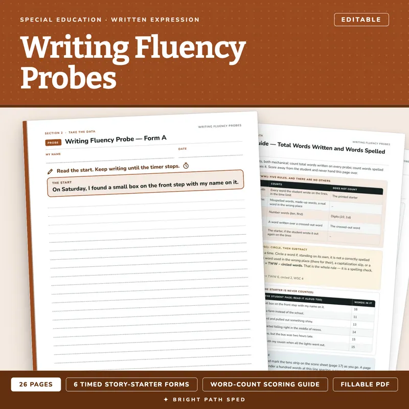 Writing Fluency Probes Editable, image 1 of 4