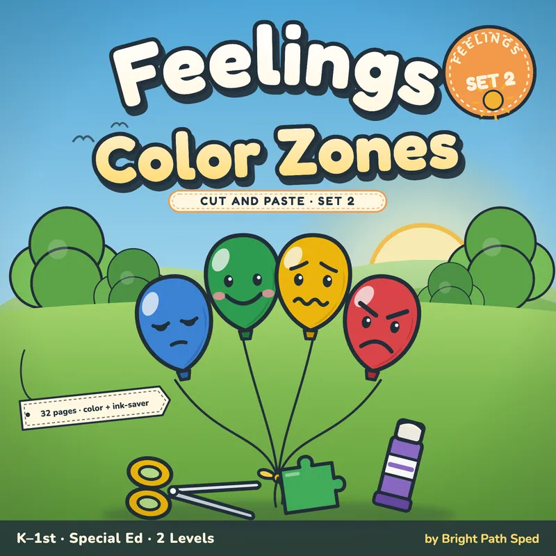 Zones of Regulation Activities Cut and Paste Kindergarten 1st Grade Set 2, image 1 of 4