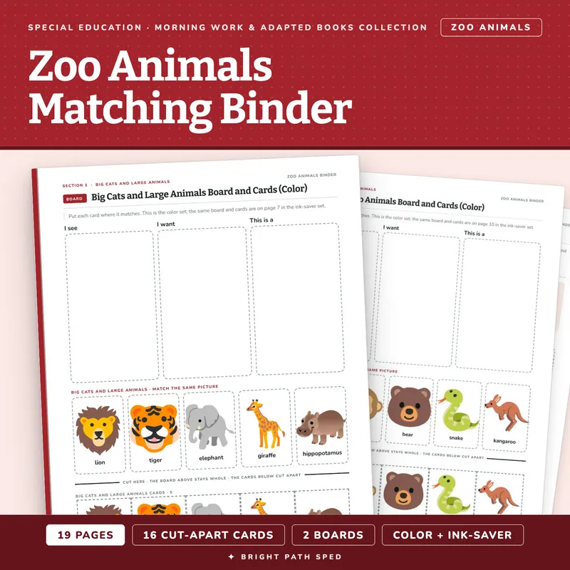 Zoo Animals Matching Binder, image 1 of 4