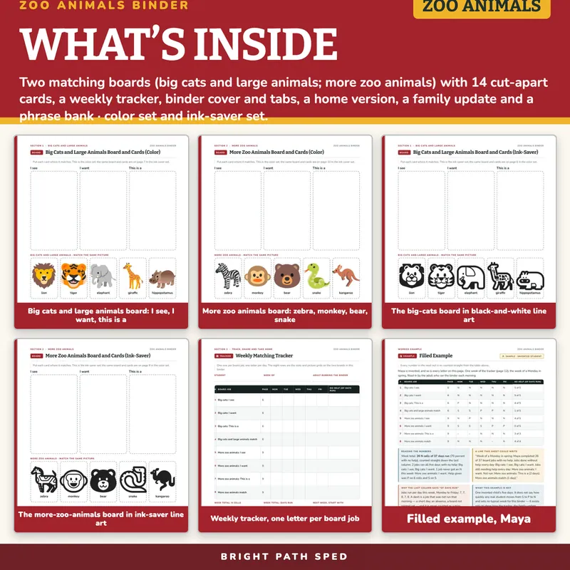 Zoo Animals Matching Binder, image 2 of 4
